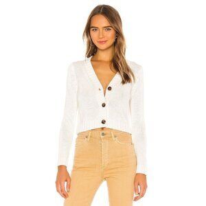 525 AMERICA Chalk White Cotton Knit V-Neck Cropped Cardigan Sweater, Size L